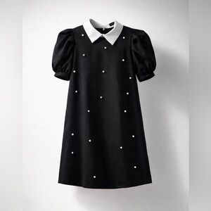 Black Pearl-Embellished Peter Pan Collar Dress